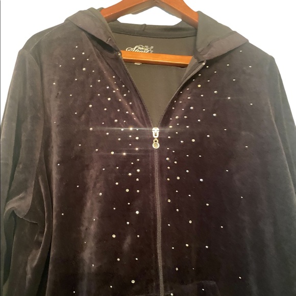 Style & Co Black Velour Hoodie Track Suit with Rhinestone Accents - Picture 2 of 15
